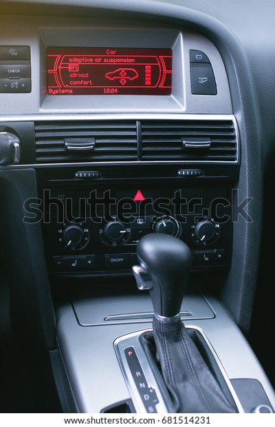 automatic gear stick of a modern car, car\
interior details