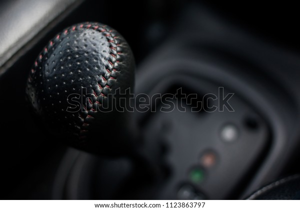Automatic gear stick.Close up of a gear lever\
shift.Car interior\
details.