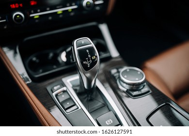 Automatic gearbox shift handle in modern car