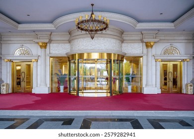 Automatic glass doors in the lobby of the first floor of the luxury hotel