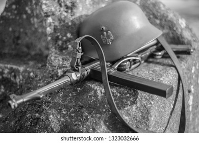 Automatic Machine Gun And Helmet SS Officer. World War II.