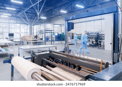 Automatic machine for non woven material. Manufacture of sterile medical masks and bandage. Production surgical kits for operations.