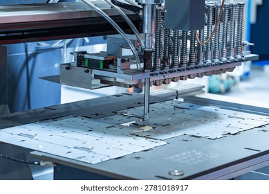 automatic manufacture robot riveting machine. Industrial manufacturing concept. 