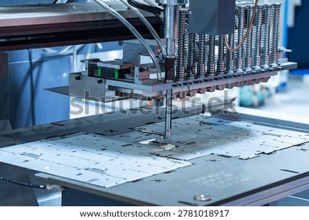 automatic manufacture robot riveting machine. Industrial manufacturing concept. 