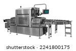 Automatic packing machine. Filling equipment. Packing in a transparent cellophane film. Designing machines for the food industry isolated on white background