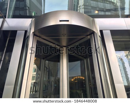 Automatic Revolving Door Laminate Glass with Aluminum Frame ,Selective Focus.