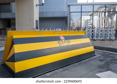 Automatic road blocker vehicle for accessing. Raisable road blockers for preventing of cars enter - Shutterstock ID 2239600693