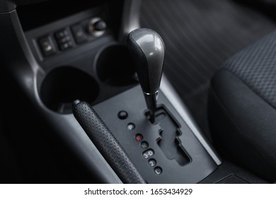 Automatic transmission car, detail of modern car interior, close up