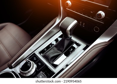 Automatic transmission selector, automatic gear shift of a modern car, close up view.