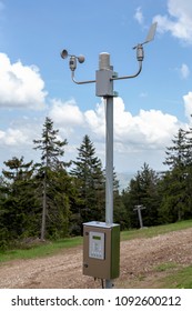 Automatic Weather Station For Monitoring Ambient Air Pressure, Humidity, Temperature, Wind Speed And Direction. Meteorological System Station With Anemometer And Wind Vane.