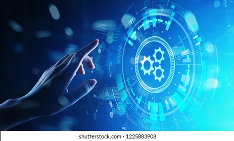 Automation, Business and industrial process workflow optimisation, software development concept on virtual screen. - Shutterstock ID 1225883908