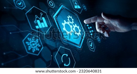 Automation for business process workflow optimization and production efficiency improvement. Robotic process automation and business process management. AI technology, innovation, data analytics.