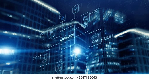 Automation concept. Technology Process System on city background.