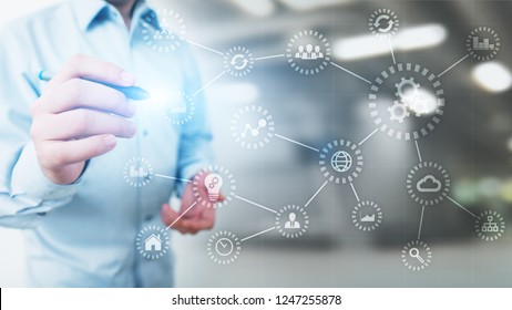 Automation, Industry 4.0, IOT, Internet of things concept on virtual screen.