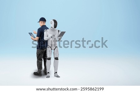 Automation industry concept with engineer work with assistant robot