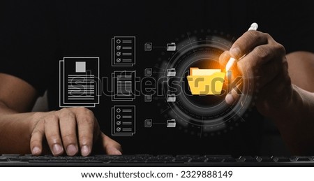 Automation software to archive and efficiently manage information files, Document Management System or DMS, Consultant information technology working on screen Internet Technology Concept