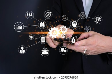 Automation software technology process system business concept. Man technology future lifestyle, digital marketing IOT internet of thing future AI technology smart device social network