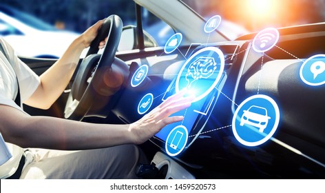 Automobile and AI (artificial Intelligence) concept. Autonomous car.