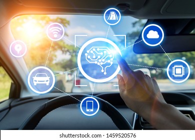 Automobile and AI (artificial Intelligence) concept. Autonomous car.