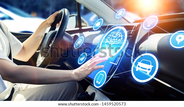 Automobile and AI (artificial Intelligence) concept.\
Autonomous car.