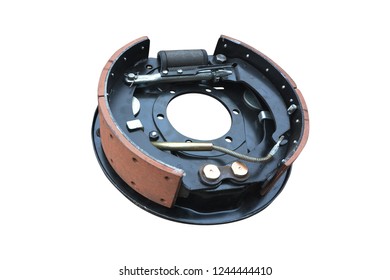 Automobile Braking System. Truck Brake Drum Mechanism Isolated On White Background.
