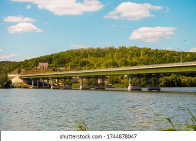 Automobile Bridge Over The Seversky Donets River. Water Reservoir. Belgorod Suburban District, Russia.