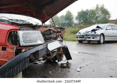 automobile car crashed and damaged after city accident on an road