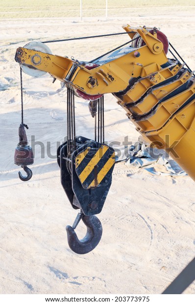 automobile crane boom on\
construction area