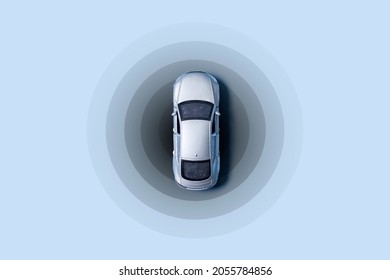 Automobile with gps tracking pulsing signal. A vehicle transmitting gps signal. Searching car location with gps tracker. - Shutterstock ID 2055784856