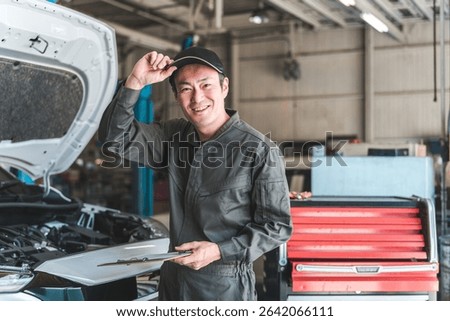 Automobile mechanic checking the engine compartment of a car - Acceptance inspection (vehicle inspection and regular inspection)
