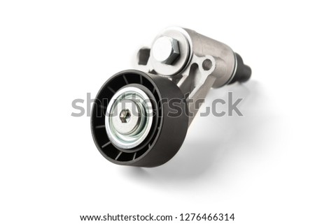 Automobile roller timing system engine isolated on white background.