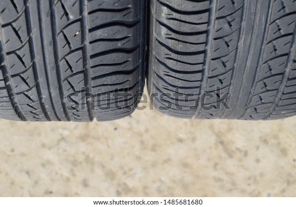 Automobile wheel. Rubber tires. Summer rubber\
set for the car. Wheel tread\
pattern.