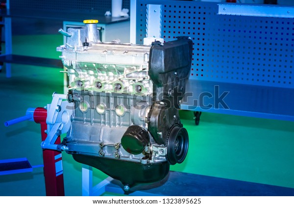 Automotive engine. The engine\
for the car. Drive technology. Motor production. Auto industry.\
Engineering.