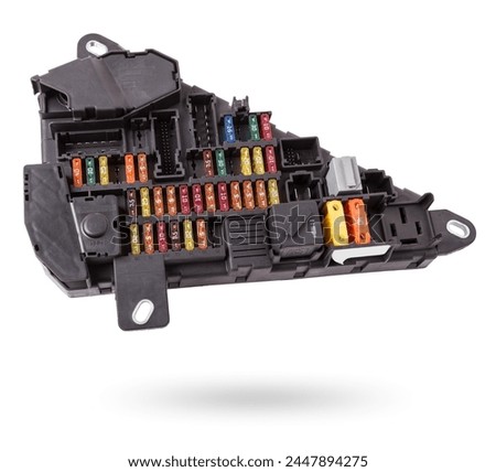 Automotive fuses box in different colors and each color is responsible for the specific value of the protection defined in amperes. Catalog of spare parts.