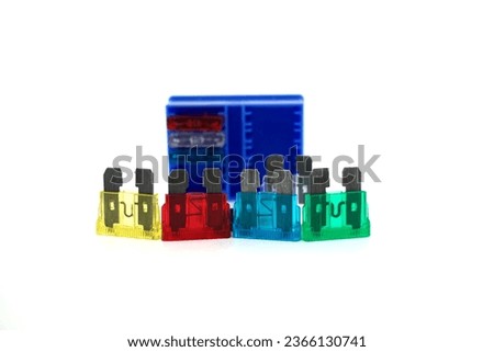 Automotive fuses with open circuit used to protect the wiring and electrical equipment for vehicles isolated on white background. Blown fuse