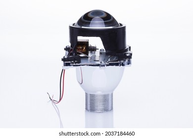 Automotive Headlamp Lens Bi-xenon. Isolate On White Background