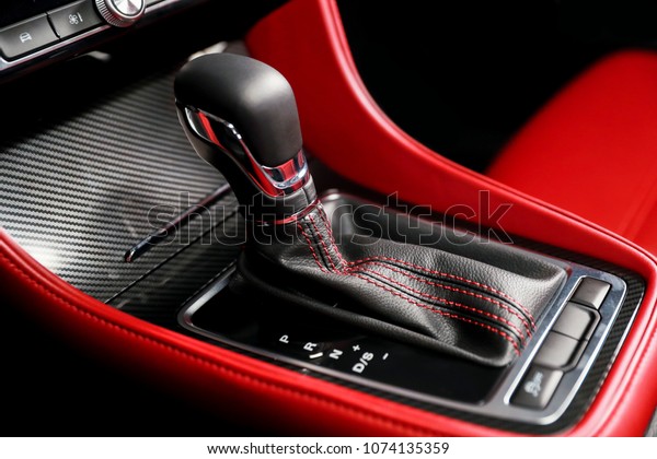 Automotive interior shift\
lever close-up