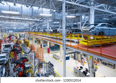 Automotive Production Line. Welding Car Body. Modern Car Assembly Plant