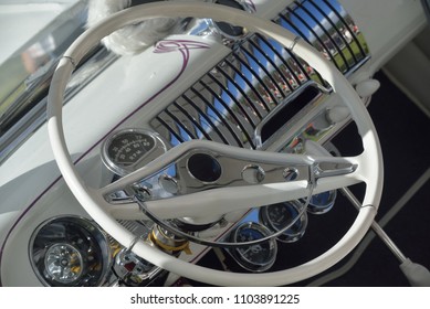 Automotive: Steering wheel from a car show.