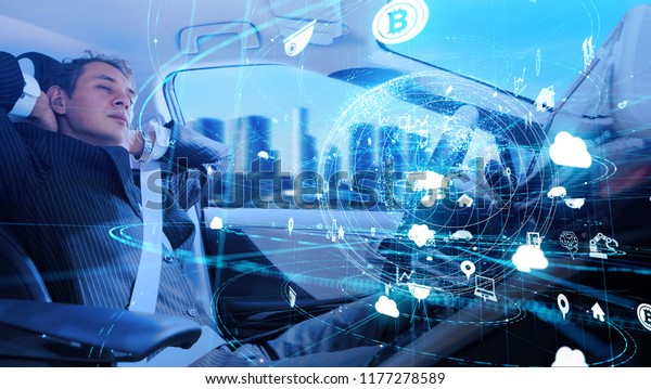 Automotive technology concept.\
IoT(Internet of Things). Autonomous car. Driverless\
vehicle.