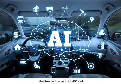 Autonomous Car With AI(Artificial Intelligence) Concept. Driverless Car.