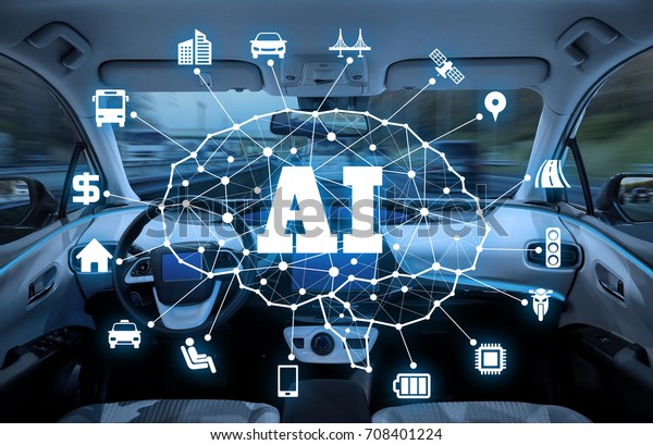 autonomous car with AI(Artificial Intelligence)\
concept. driverless\
car.