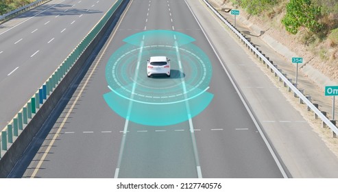 Autonomous car of Automotive sensing concept - Driver assistant system and Adaptive cruise control - Shutterstock ID 2127740576