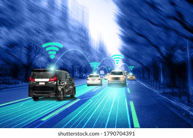 Autonomous Car Sensor System Concept For Safety Of Driverless Mode Car Control . Future Adaptive Cruise Control Sensing Nearby Vehicle And Pedestrian . Smart Transportation Technology .