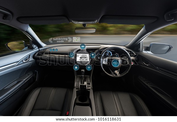 autonomous driving car and digital speedometer\
technology image\
visual