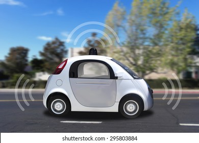 Autonomous self-driving (drive) driverless vehicle with radar driving on the road