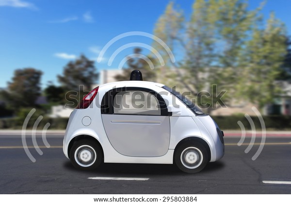 Autonomous self-driving (drive) driverless vehicle\
with radar driving on the\
road