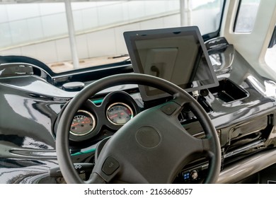 Autonomous Vehicle Interior With Touch Screen And Auto Navigation System.