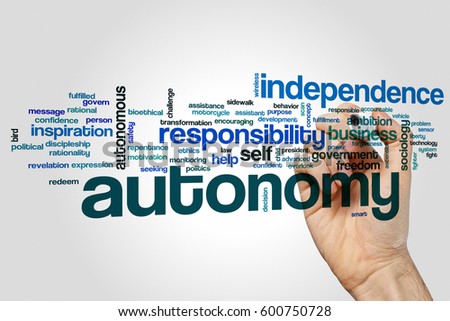 Autonomy word cloud concept on grey background.