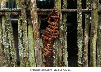 Autumn background: brown fern leaf among old rustic wooden fence - Powered by Shutterstock